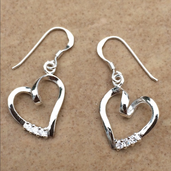 Jewelry - Sterling Silver 925 Cubic Zirconia Heart Earrings Jewelry - Sterling Silver 925 Cubic Zirconia Heart Earrings